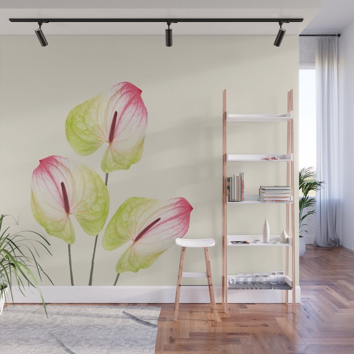 three Flamingo Flowers Graphic design Wall Mural