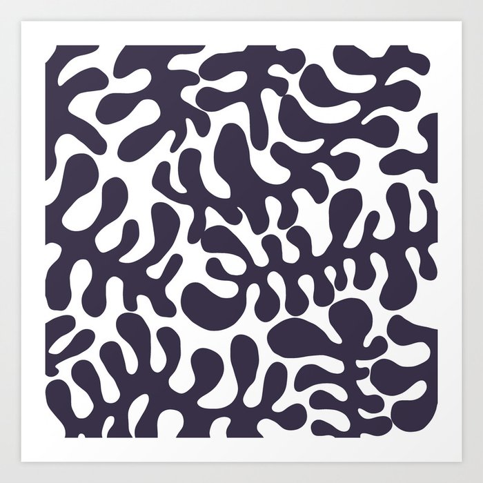 Violet Matisse cut outs seaweed pattern on white background Art Print