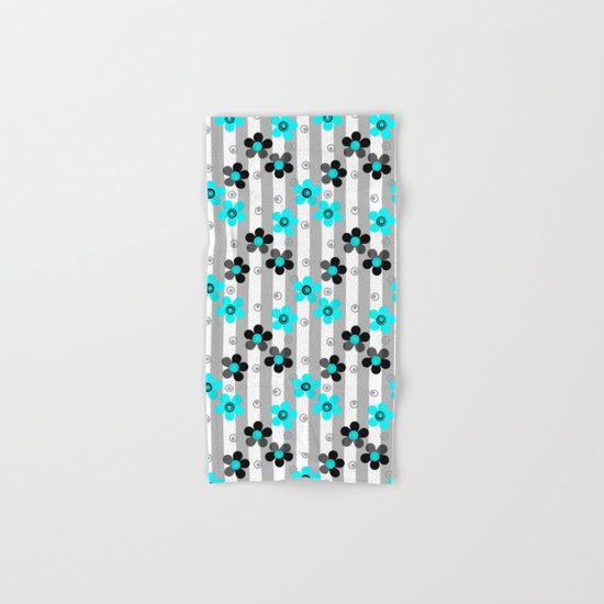 Black and turquoise floral pattern . Hand & Bath Towel