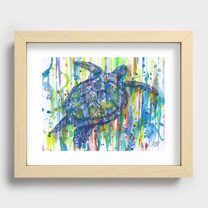 TURTLE watercolor and ink portrait.1 Recessed Framed Print
