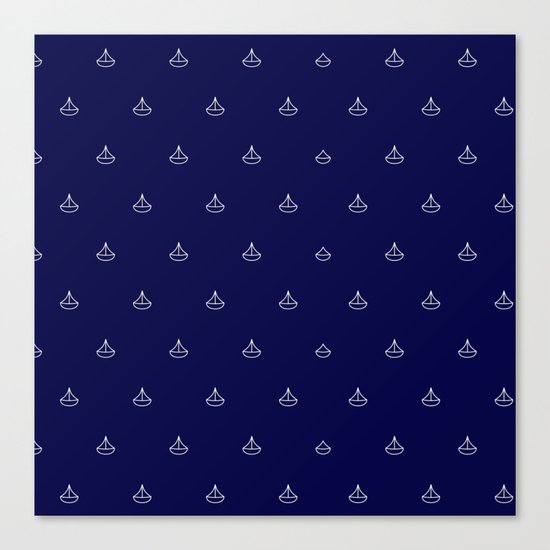 Maritime pattern- little white boats on darkblue backround Canvas Print