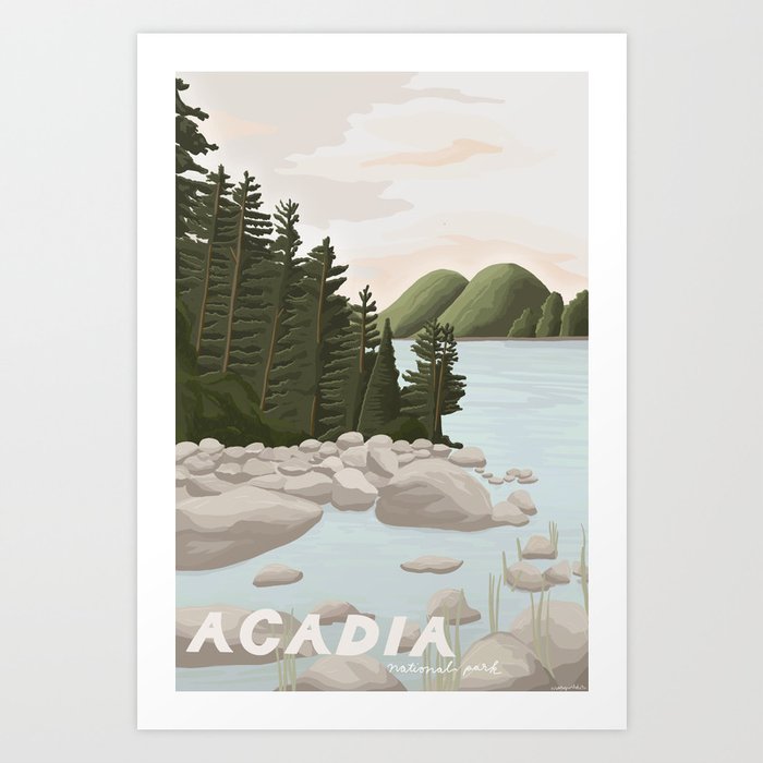 Acadia National Park, Maine, illustrated Art Print