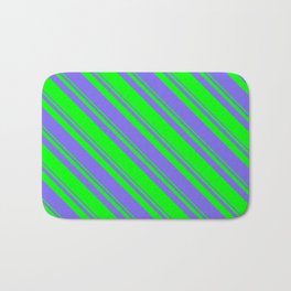 [ Thumbnail: Lime and Medium Slate Blue Colored Lined Pattern Bath Mat ]