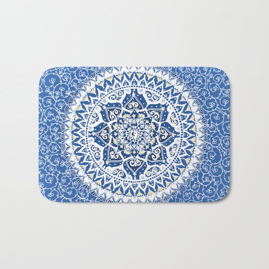 Yin Yang Mandala Pattern (Blue & Yellow) Bath Mat