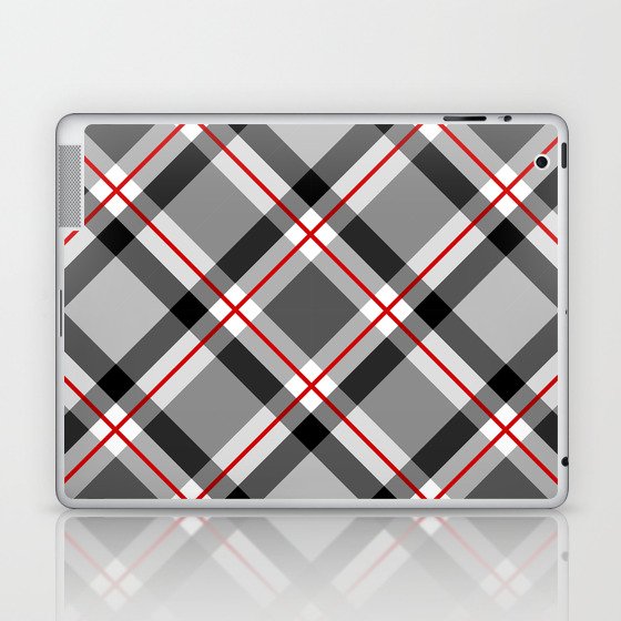 Large Modern Plaid, Black, White, Gray and Red Laptop & iPad Skin