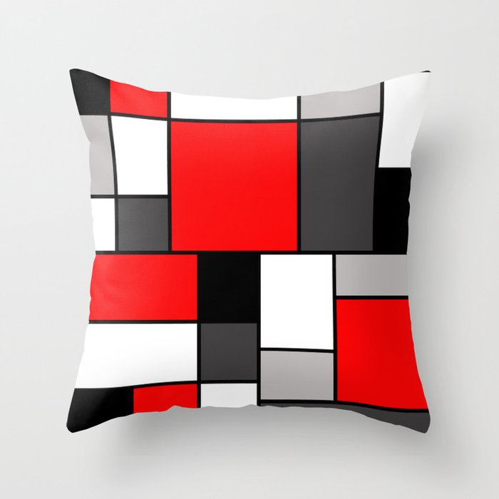 Red Black and Grey squares Throw Pillow