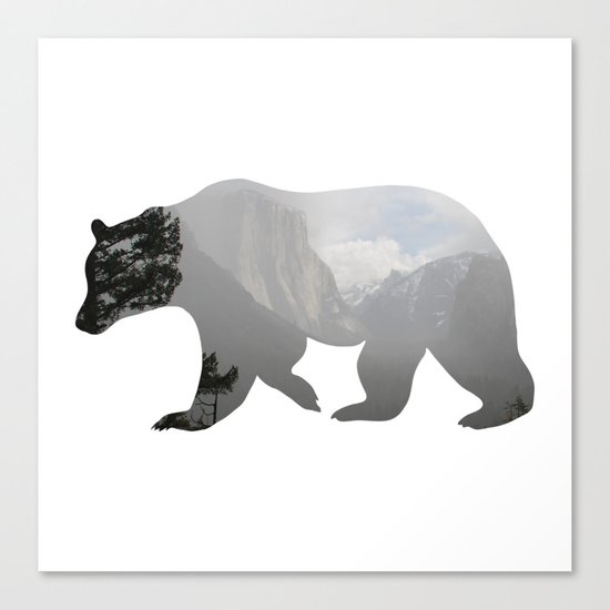 Grizzly Bear with Yosemite Photo Inlay Canvas Print