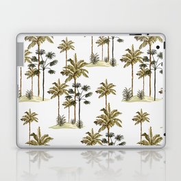 Tropical vintage botanical landscape, palm tree, banana tree, plant floral seamless border on a white background. Exotic green jungle wallpaper.  Laptop Skin