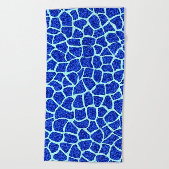Blue Glitter Giraffe Print Beach Towel