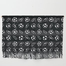 Soccer balls and boots doodle pattern. Digital Illustration Background Wall Hanging