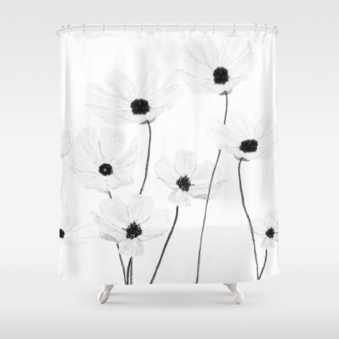black and white cosmos Shower Curtain