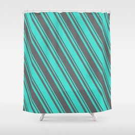[ Thumbnail: Dim Gray and Turquoise Colored Stripes Pattern Shower Curtain ]