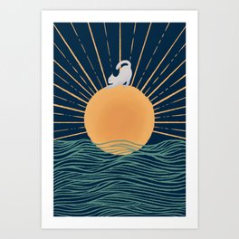 Good Morning Meow 7 Sunny Day Ocean Blue Art Print