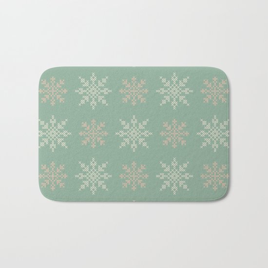 Snowflakes Cross Stitch Pattern (Mint) Bath Mat