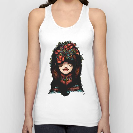 The girl who was thinking about geometry & red flowers Unisex Tank Top