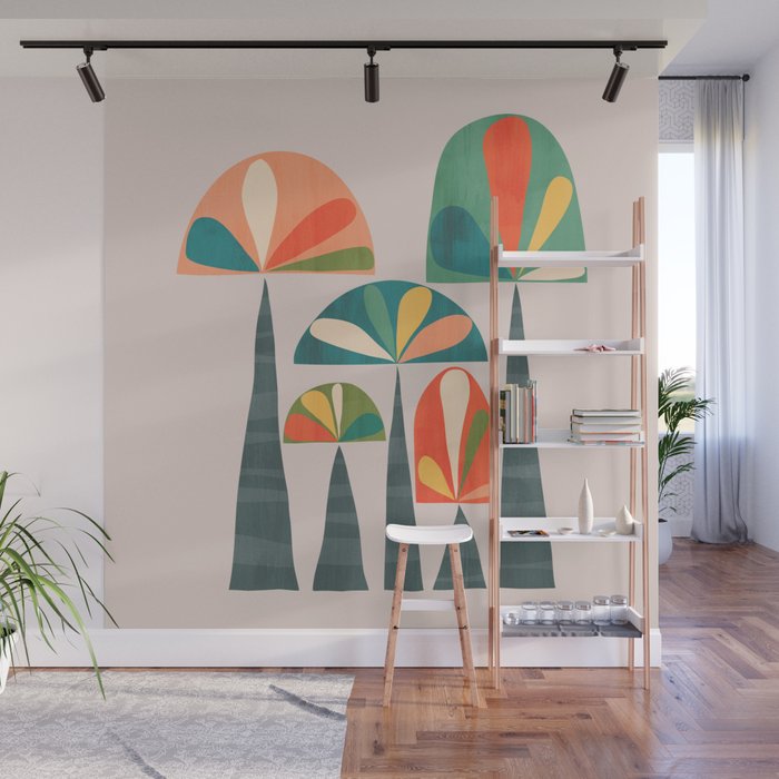 Quirky retro palm trees Wall Mural by budikwan | Society6