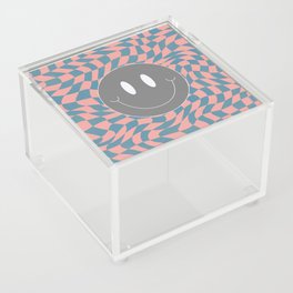 Smiley coral and blue wavy checker Acrylic Box