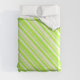 [ Thumbnail: Beige & Light Green Colored Lines Pattern Comforter ]