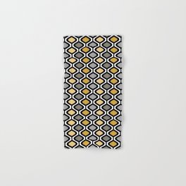 Mid Century Modern Rounded Diamond Pattern // Black, Gray, Gold, Butter Yellow // Version 1 Hand & Bath Towel