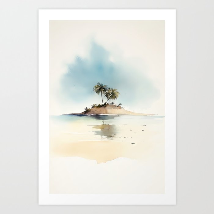 Coastal Island Palm Tree Watercolor Art Print