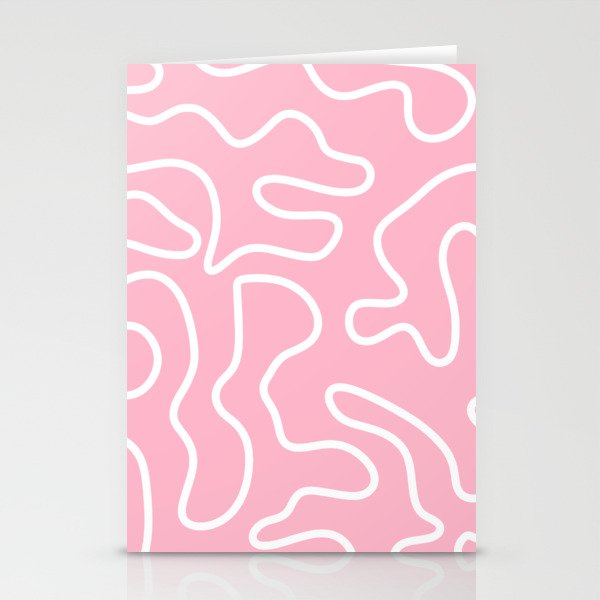 Squiggle Maze Minimalist Abstract Pattern in Bubblegum Pink Stationery Cards