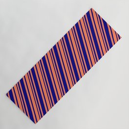 [ Thumbnail: Coral and Blue Colored Striped Pattern Yoga Mat ]
