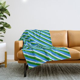 [ Thumbnail: Light Cyan, Green, and Blue Colored Lined/Striped Pattern Throw Blanket ]
