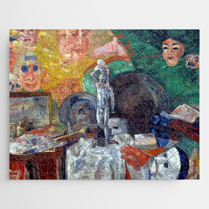 Attributes of an artist's studio & palette surrealism portrait painting by James Ensor Jigsaw Puzzle
