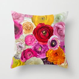 Ranunculus obsessed flower collage  Throw Pillow