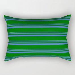 [ Thumbnail: Royal Blue & Dark Green Colored Striped/Lined Pattern Rectangular Pillow ]