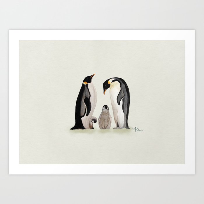 Penguin Family Watercolor Art Print