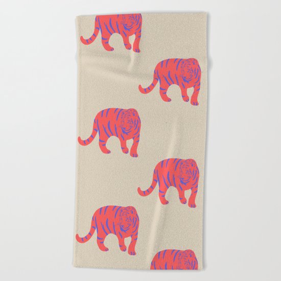 Uzual Tiger, Tiger print, animal print, nursery art Beach Towel