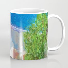 White Adobe Church Against the Blue Sky Painting Coffee Mug