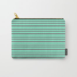 [ Thumbnail: Grey and Aquamarine Colored Striped/Lined Pattern Carry-All Pouch ]