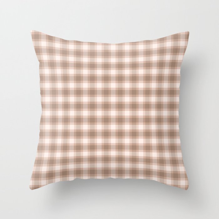 Cozy Cabin Core Gingham Plaid in Coffee and Cream Throw Pillow