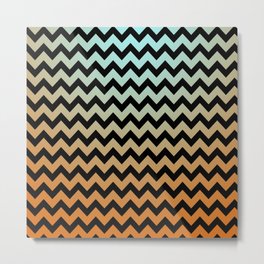 Modern Turquoise Blue And Orange Gradient Zigzag Chevron Geometrical Pattern Metal Print