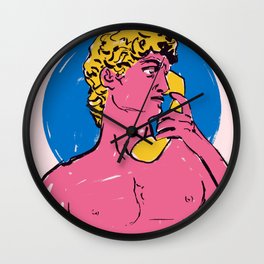 David is Calling.. Statue Pop Art Bold Colors Wall Clock | Italian, Gay, Greek, Vintage, Marble, Florence, Popart, Italy, Art, Yellow 
