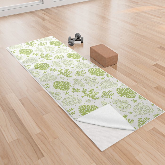 Light Green Coral Silhouette Pattern Yoga Towel