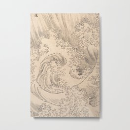 Wave by Katsushika Hokusai 1760–1849 Japanese Woodblock Allover Pattern Black and Tan Ink Drawing Metal Print