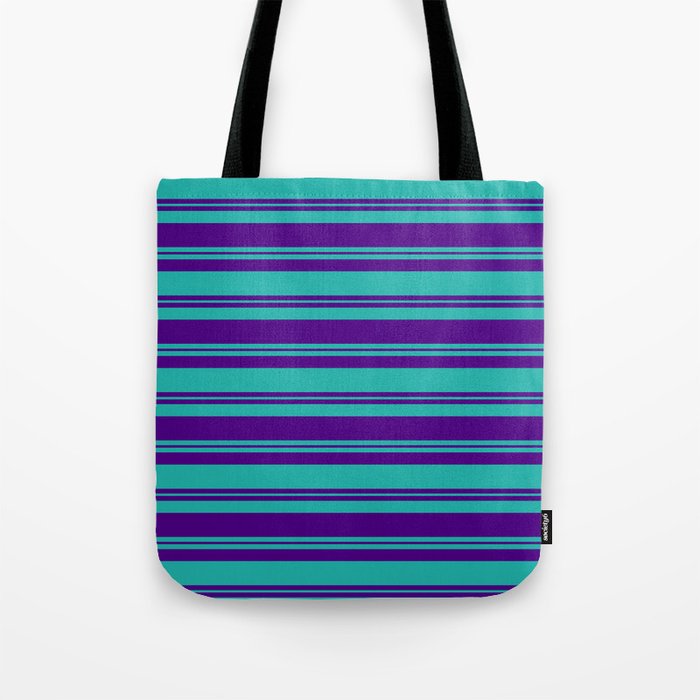 Light Sea Green & Indigo Colored Stripes Pattern Tote Bag