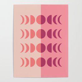 Moon Phases 20 in Coral Purple Beige Pink Poster