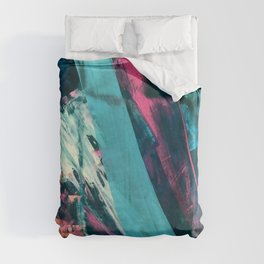 Wild [7]: a bold, colorful abstract mixed-media piece in teal, orange, neon blue, pink and white Duvet Cover
