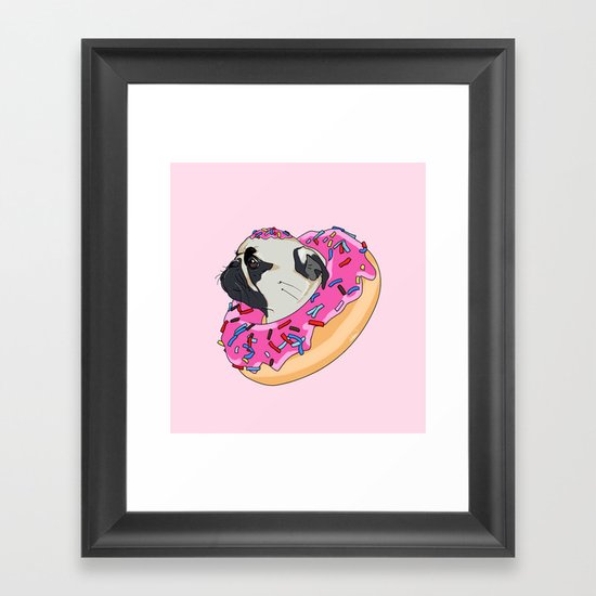 Pug Donut Strawberry Profile Framed Art Print