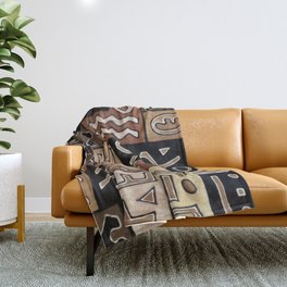 Brown and Black Abstract Mud Cloth Print Throw Blanket