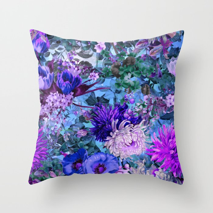 Stylish blue violet floral pattern paradise, roses and flowers, botanical pattern, flowers art Throw Pillow