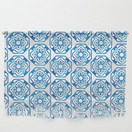 Pretty Hexagon Chinoiserie Blue and White Pattern Wall Hanging