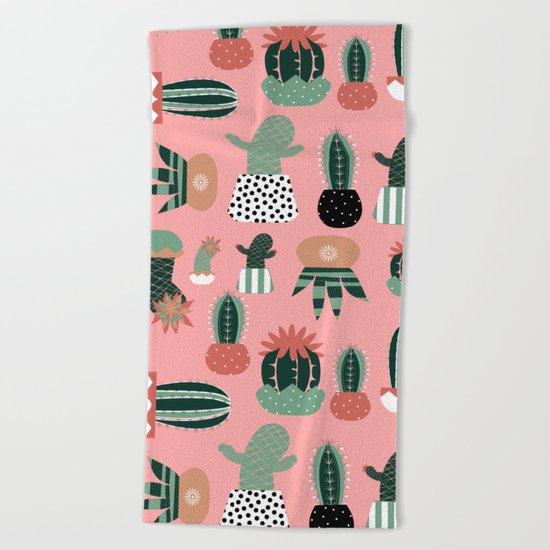 Succulents Pink Beach Towel