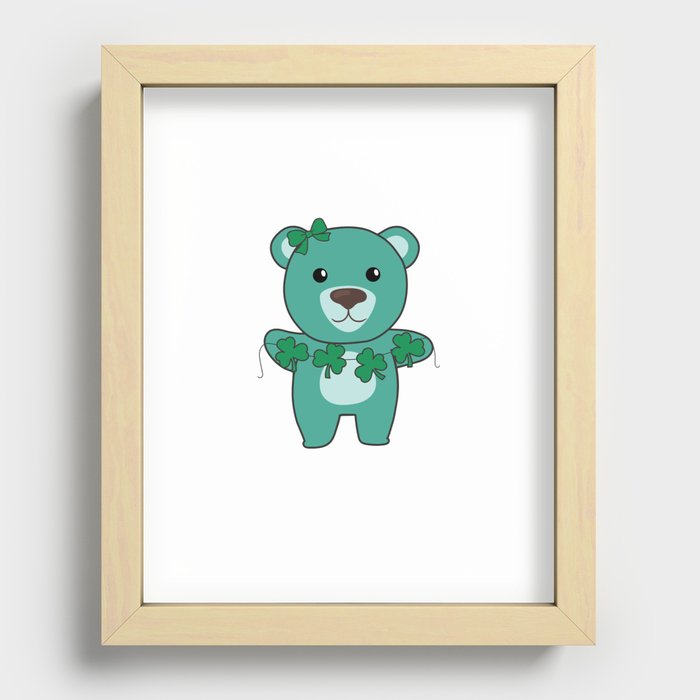 Bear With Shamrocks Cute Animals For Luck Recessed Framed Print