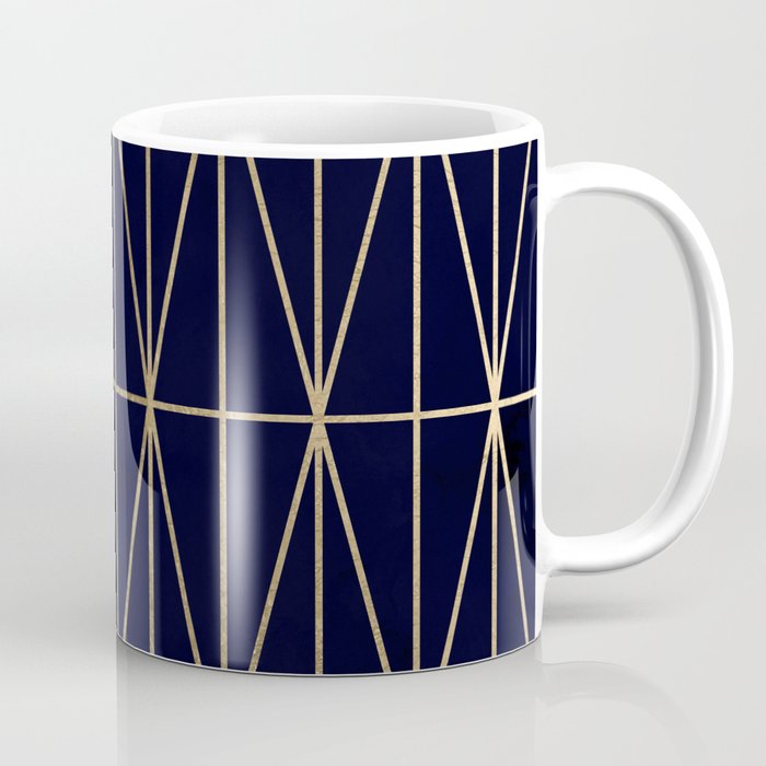 Modern gold geometric triangles pattern navy blue watercolor Coffee Mug