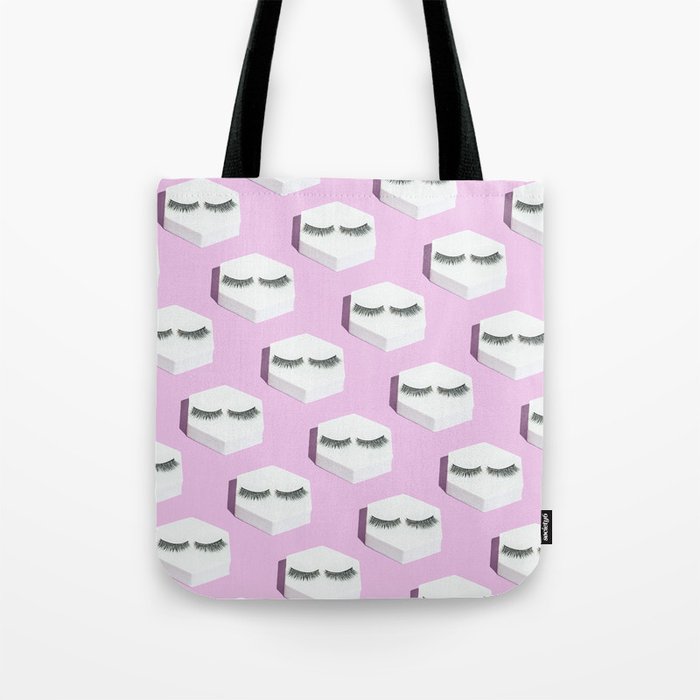Trendy pink make-up pattern with eye lashes Tote Bag